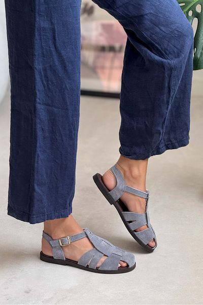 NİŞANTAŞI SHOES Bird Stone Suede Sandale de damă din piele naturală cu cataramă cu talpă plată
