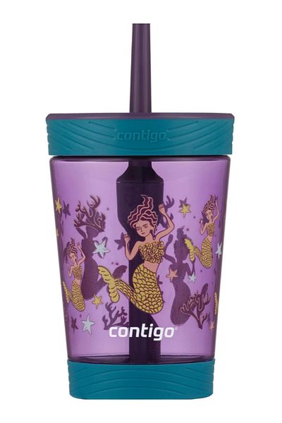 Contigo Kids Spill-proof Tumbler With Straw - Eggplant With Mermaid, 414ml