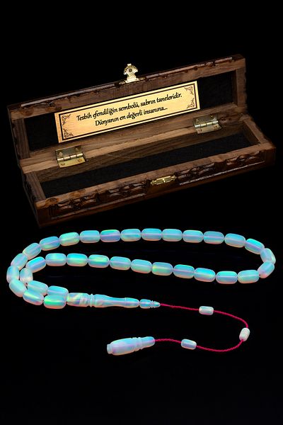 OTTOTESBİH Certified System Tassel 6X10.5Mm Pearlescent Opal Prayer Beads 13Gr Capsule Cut
