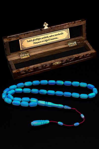 OTTOTESBİH Certified System Tassel 6X10.5Mm Pearlescent Opal Prayer Beads 13Gr Capsule Cut