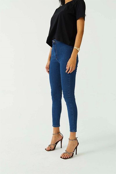 Harmony Pantaloni skinny cu talie înaltă, albastru închis, cu buzunare în față
