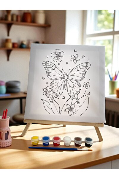 Asra Çocuklar İçin Tuval Boyama Seti (Tuval, Şövale, Fırça ve 6 Renk Akrilik ...