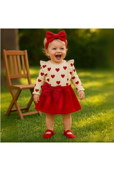 minicayzen Luvvera Red Heart Baby Girl Dress Set - 3 Pieces