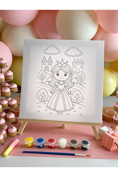 Asra Çocuklar İçin Tuval Boyama Seti(Tuval, Şövale, Fırça ve 6 Renk Akrilik B...