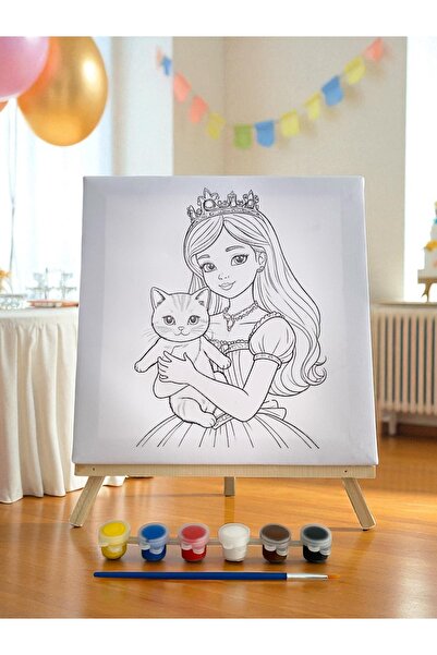 Asra Çocuk Tuval Boyama Seti (ŞÖVALE, FIRÇA VE 6 RENK AKRİLİK BOYA SETİ) Hobi Seti Mini Tuval