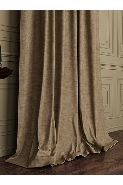 OnyxHome Balat Linen Blackout Κουρτίνα - Καφέ Χρώμα Χωρίς Πιέτες