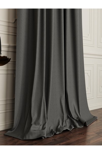 OnyxHome Anthracite Double Blackout Linen Look Blackout Curtain