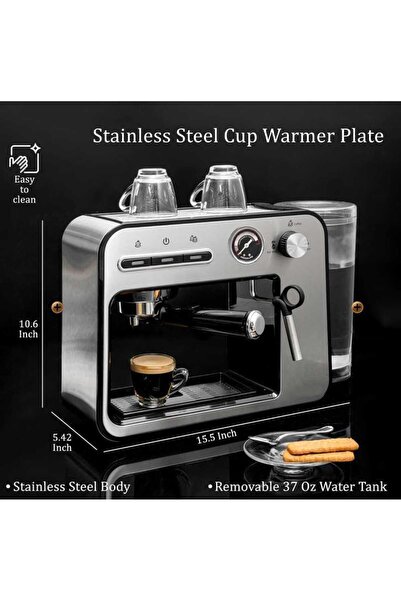 Generic Espresso Machine 20 Bar For Home – Cappuccino & Latte Maker With Milk Frother, Double Cup Shot