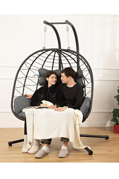 PiroPlay Fotoliu suspendat, balansoar, dublu, cu perne moi, structură metalic...