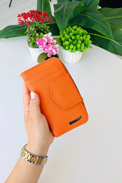 derius محفظة نسائية برتقالية أنيقة ومفيدة مع حجرة للعملات المعدنية (جلد نباتي)