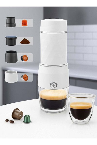 F.A.M.S Portable Espresso Maker 3-in-1 Coffee Powder, Nespresso® & Dolce Gusto® Compatible Capsules, Manual