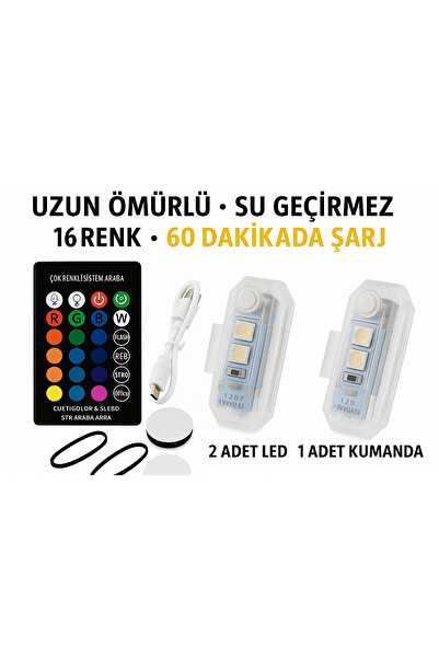 Mbois Kumandalı Rgb 16 Renk 2 Adet Drone Bisiklet Araç Çakarlı Lamba 7 Renk Su Geçirmez