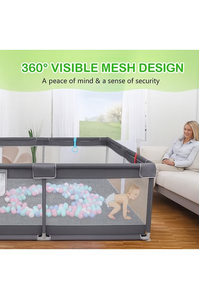 F.A.M.S حظيرة لعب للأطفال كبيرة جدًا 150×180×6 سم - جوانب شبكية قابلة للتهوية 360 درجة، قاعدة شفط مانعة للانزلاق