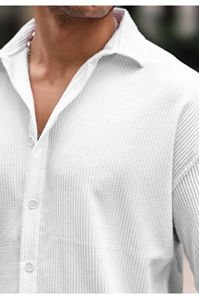 PEYORA Arim Moda Textured O Oversized F Corded Fabric Ottoman Shirt Men