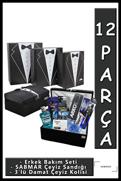 Arko Men Erkek Söz Nişan Çeyiz Bohça Seti Damat Bohçası Nişan Bohçası 3'lü Çe...
