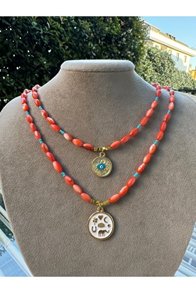 synshop Nar Çiçeği Mercan Kolye Nazar Boncuk Uçlu