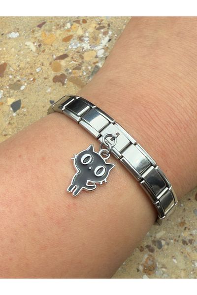 Snartun Black Cat Steel Charm and Italian Steel Bracelet I Special Boxed