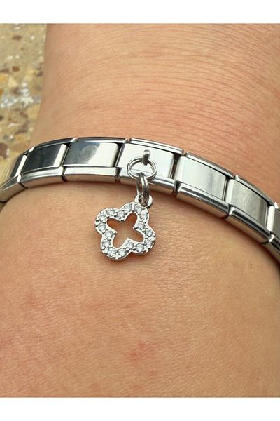 Snartun Zircon Stone Clover Steel Charm and Italian Steel Bracelet I Special Boxed