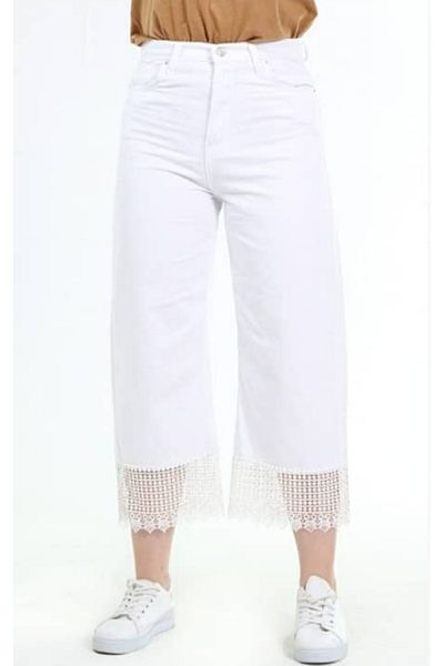 KOTOLOG Pantaloni casual de damă cu dantelă la gleznă
