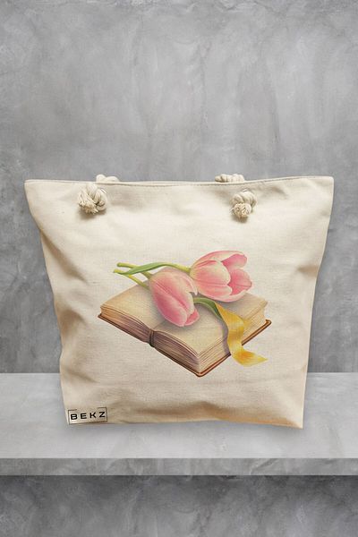 BEKZ Geanta de plaja, model Books 37, 40x51 cm, Crem, BEKZ®