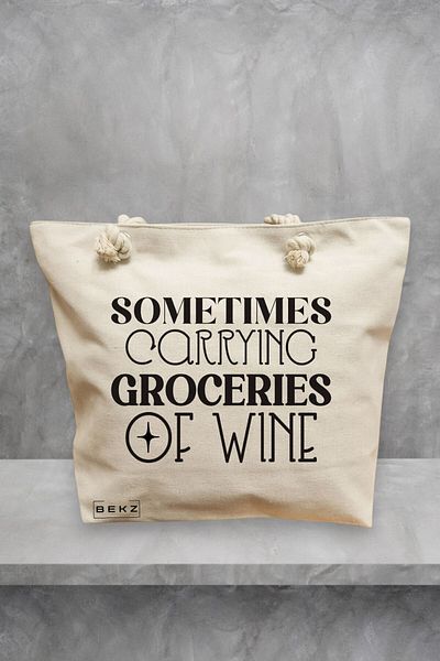 BEKZ Geanta de plaja, model Sometimes carrying groceries of wine, 40x51 cm, Crem, BEKZ®