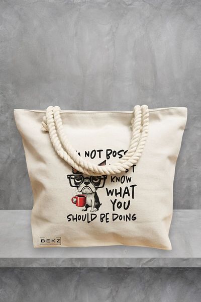 BEKZ Geanta de plaja, model I’m not bossy, 40x51 cm, Crem, BEKZ®