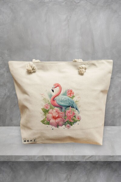 BEKZ Τσάντα θαλάσσης, μοντέλο Flamingo 3, 40x51 cm, Κρεμ, BEKZ®