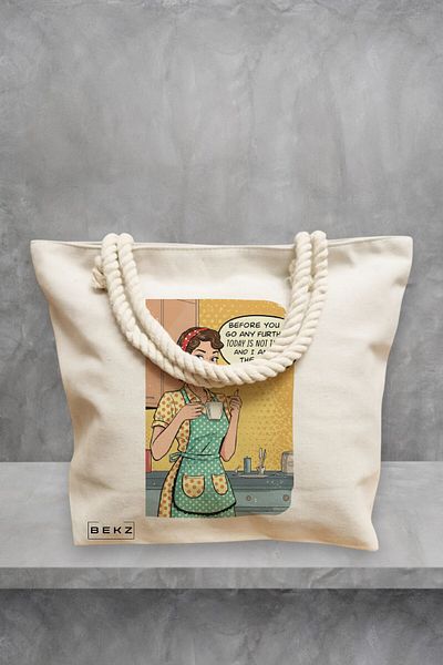 BEKZ Geanta de plaja, model Today is not the day, 40x51 cm, Crem, BEKZ®