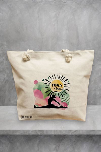 BEKZ Geanta de plaja Yoga Vibes, 40x51 cm, Crem, BEKZ®