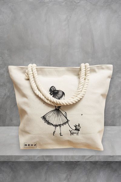 BEKZ Geanta de plaja, model Bow & Go, 40x51 cm, Crem, BEKZ®