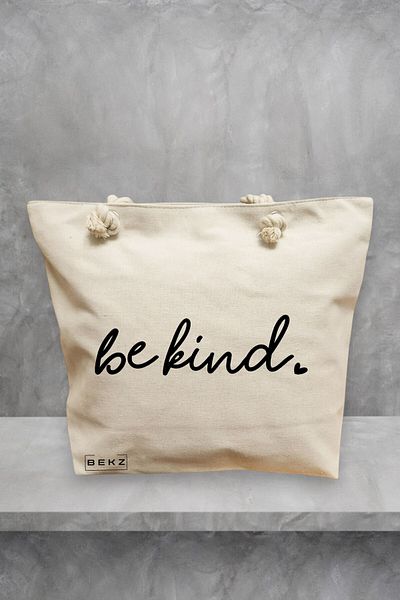 BEKZ Geanta de plaja, model Be kind, 40x51 cm, Crem, BEKZ®
