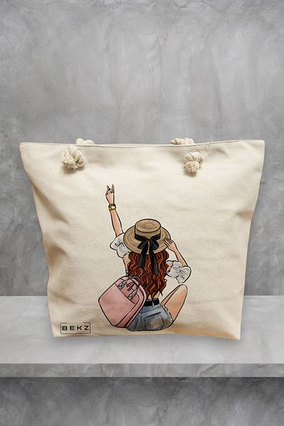 BEKZ Geanta de plaja Travel Girl 8, 40x51 cm, Crem, BEKZ®