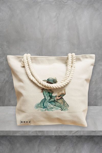 BEKZ Geanta de plaja, model The bookie girl 37, 40x51 cm, Crem, BEKZ®