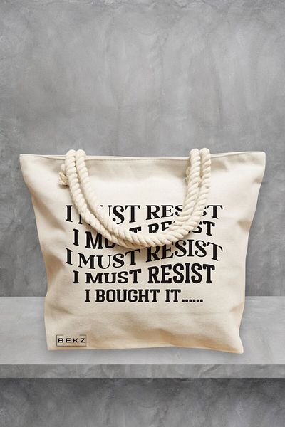 BEKZ Geanta de plaja, model I must restist, 40x51 cm, Crem, BEKZ®