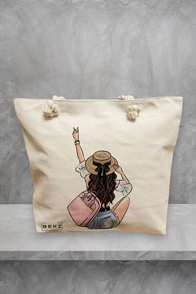 BEKZ Geanta de plaja Travel Girl 9, 40x51 cm, Crem, BEKZ®