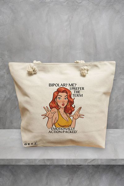 BEKZ Geanta de plaja, model Bipolar Emotionally action-packed, 40x51 cm, Crem, BEKZ®