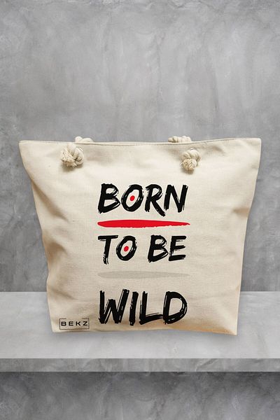 BEKZ Geanta de plaja, model Born to be wild, 40x51 cm, Crem, BEKZ®