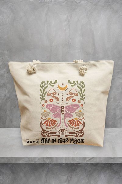BEKZ Geanta de plaja Boho Style 4, 40x51 cm, Crem, BEKZ®
