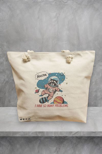 BEKZ Geanta de plaja, model Huston I have so many problems, 40x51 cm, Crem, BEKZ®