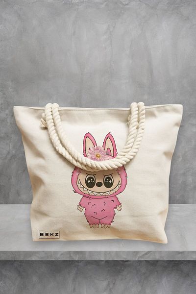 BEKZ Geanta de plaja, model Labubu 31, 40x51 cm, Crem, BEKZ®
