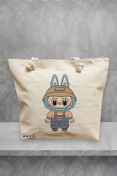 BEKZ Geanta de plaja, model Labubu 24, 40x51 cm, Crem, BEKZ®