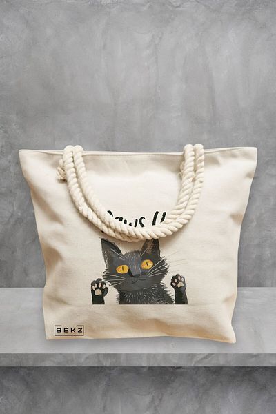 BEKZ Geanta de plaja, model Paws up, 40x51 cm, Crem, BEKZ®