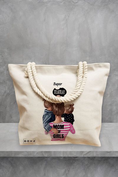 BEKZ Geanta de plaja, model Super Mama, 40x51 cm, Crem, BEKZ®