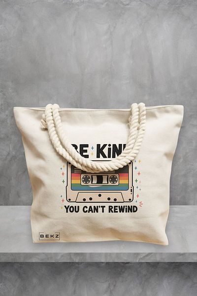 BEKZ Geanta de plaja, model Be kind you can’t rewind, 40x51 cm, Crem, BEKZ®