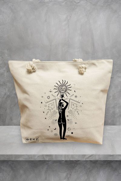 BEKZ Geanta de plaja, model Conexiune Solara, 40x51 cm, Crem, BEKZ®