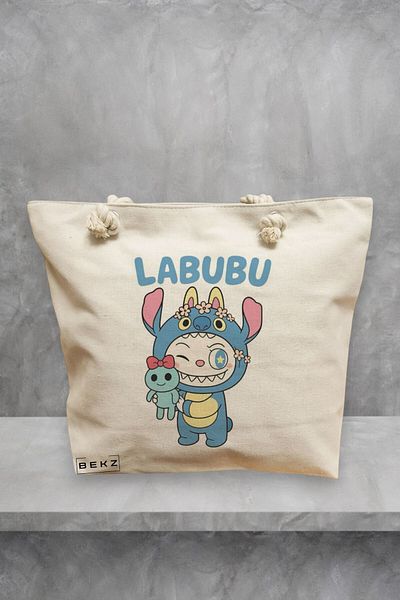 BEKZ Geanta de plaja, model Labubu 17, 40x51 cm, Crem, BEKZ®
