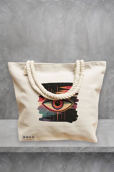 BEKZ Geanta de plaja, model Celestial Eye 8, 40x51 cm, Crem, BEKZ®