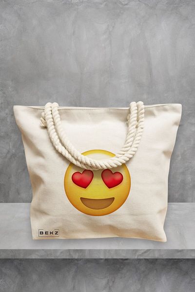 BEKZ Geanta de plaja, model Love, 40x51 cm, Crem, BEKZ®
