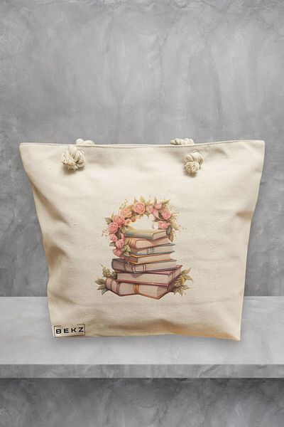 BEKZ Geanta de plaja, model Books 44, 40x51 cm, Crem, BEKZ®