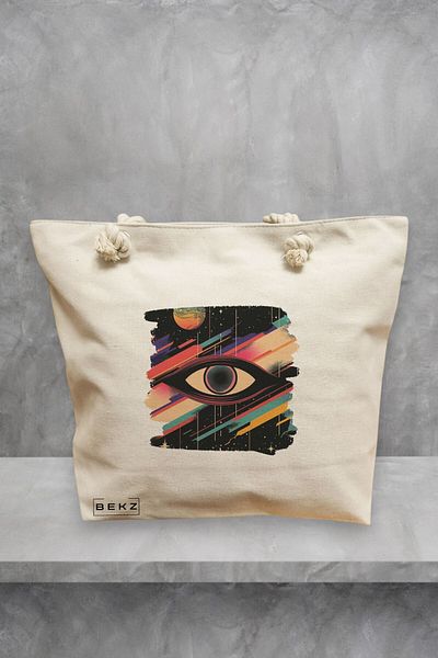 BEKZ Geanta de plaja, model Celestial Eye 1, 40x51 cm, Crem, BEKZ®